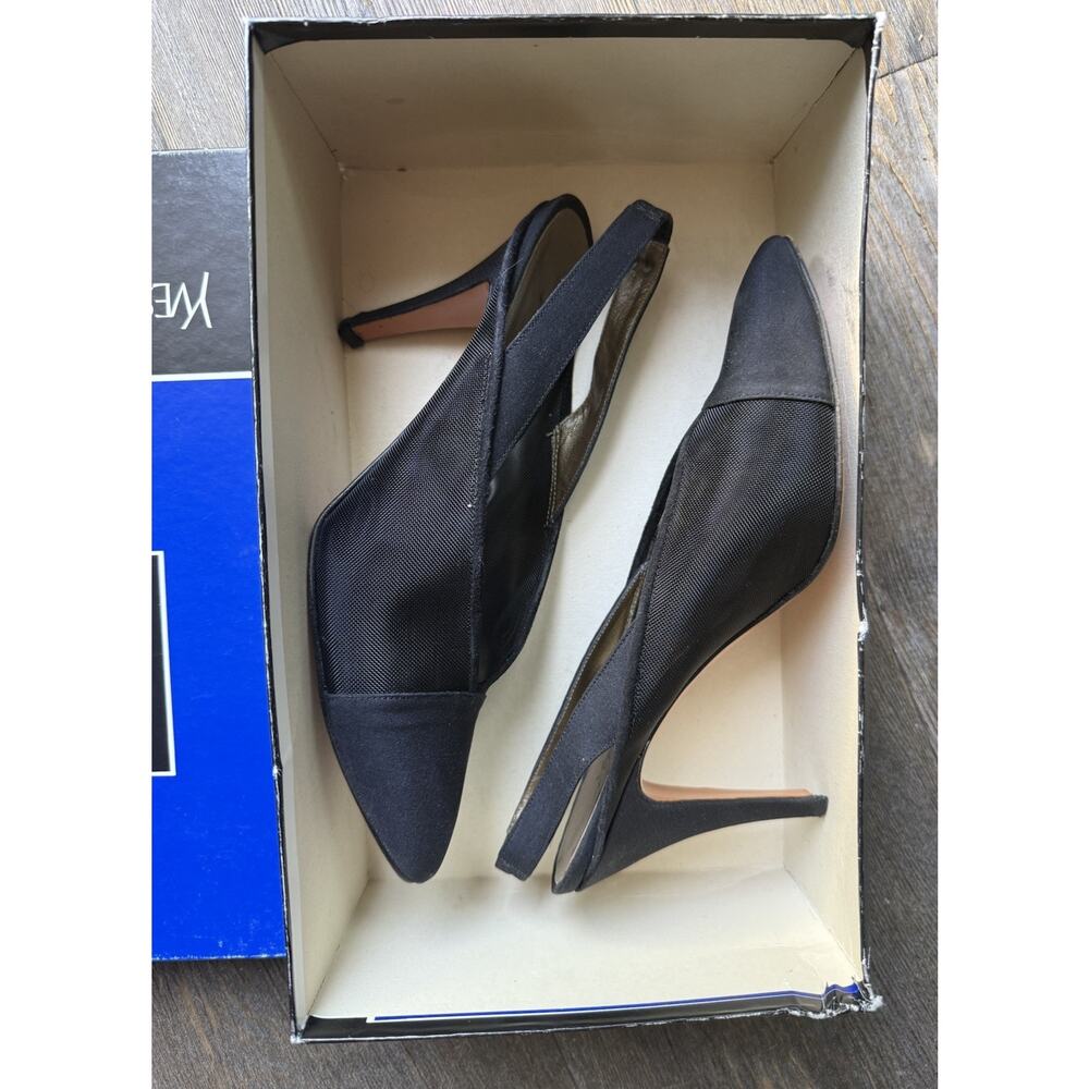 YSL Yves Saint Laurent Black Mesh Slingback Heels Made in Italy Designer Pumps 7 - Picture 11 of 13